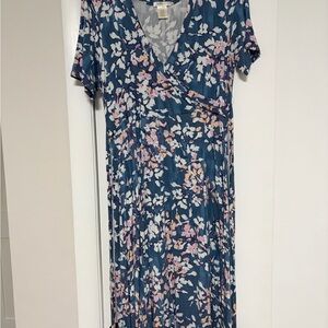 Matty M Blue and Pink Floral Midi Dress